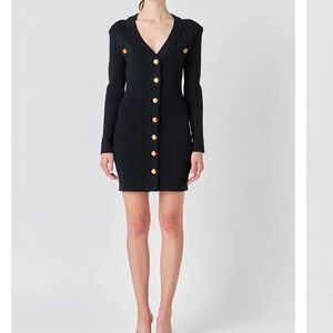 Endless Rose Black Long Sleeve Button Dress